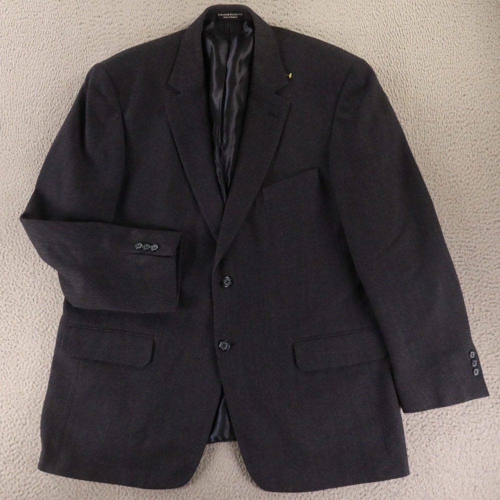 VTG Tweed Jacket 48R XL Blue Herringbone 100% Wool Blazer Sport Coat